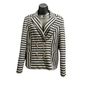Cache Black & Gray Striped Nautical Button Accents - Lined - Size 8 Blazer